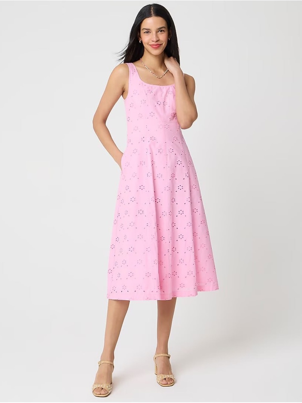 NWT J. Crew Eyelet Embroidered Pink Cotton Midi Dress Size 2
